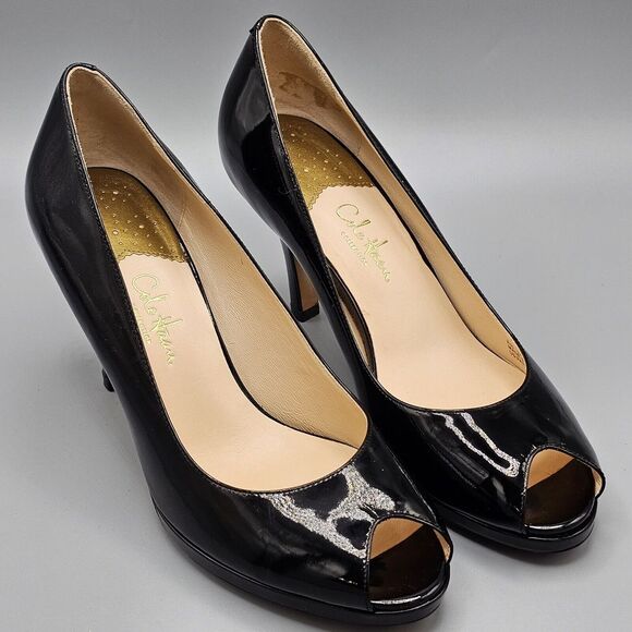 Cole Haan Shoes - Cole Haan Size 8 B NikeAir Black Patent Leather Peep Toe Heels Pumps D22304